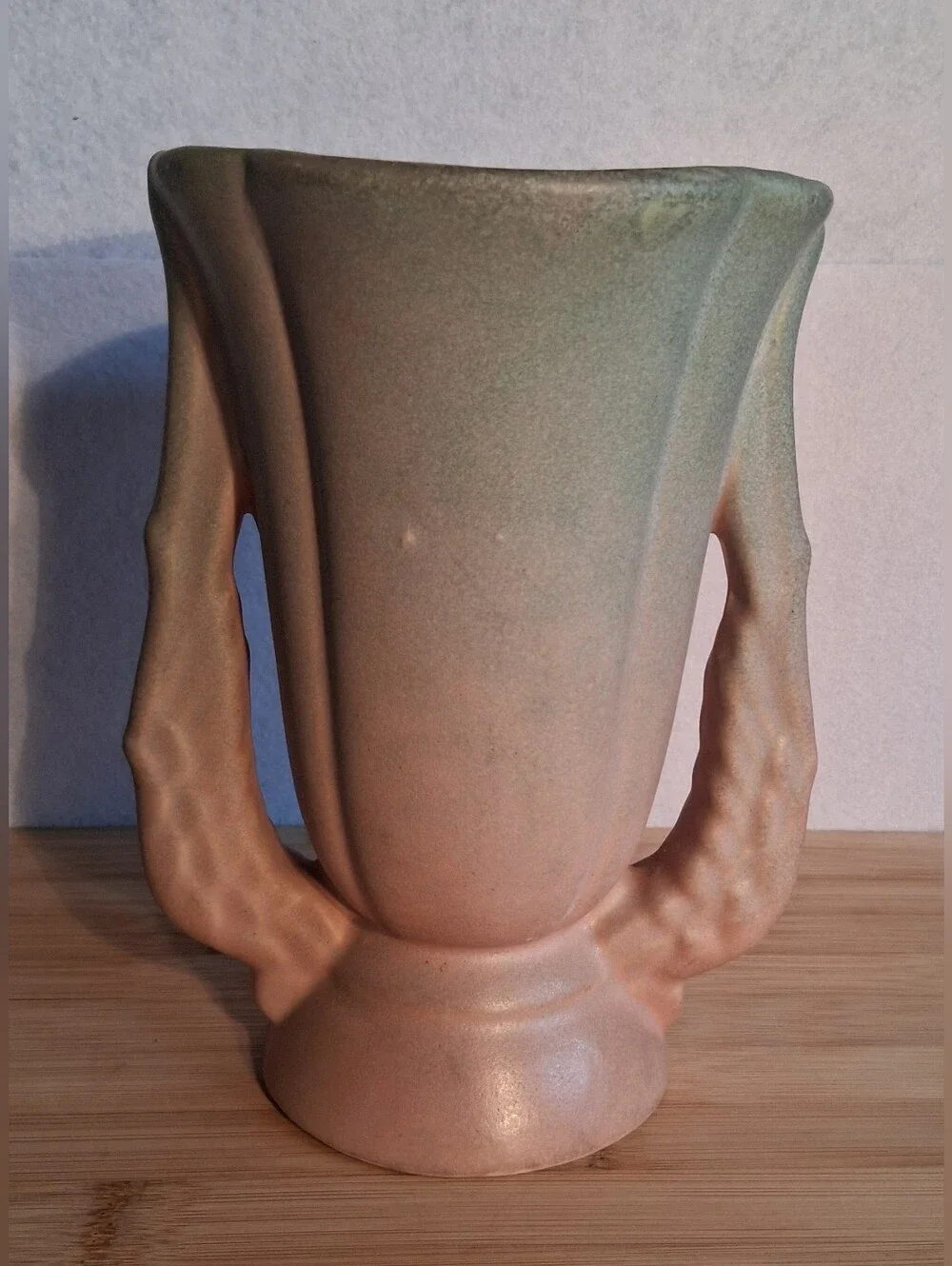 Vintage Niloak Art Pottery Wing Handled Vase Blue, Pink